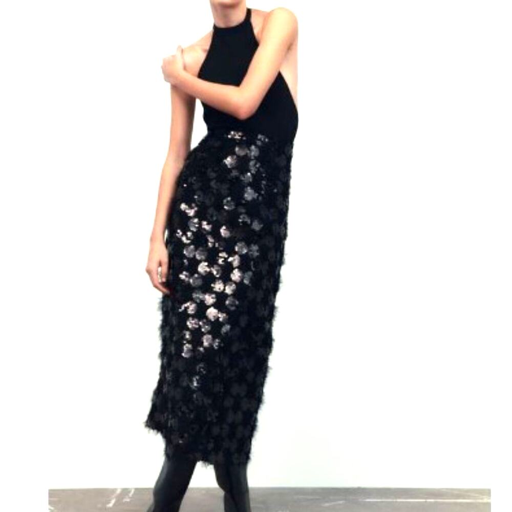 Zara Black and Silver Midi Dress